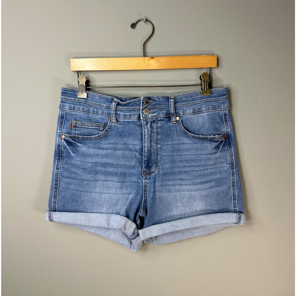 Judy Blue Denim Shorts Women XL Blue Cuffed High Rise Stretch